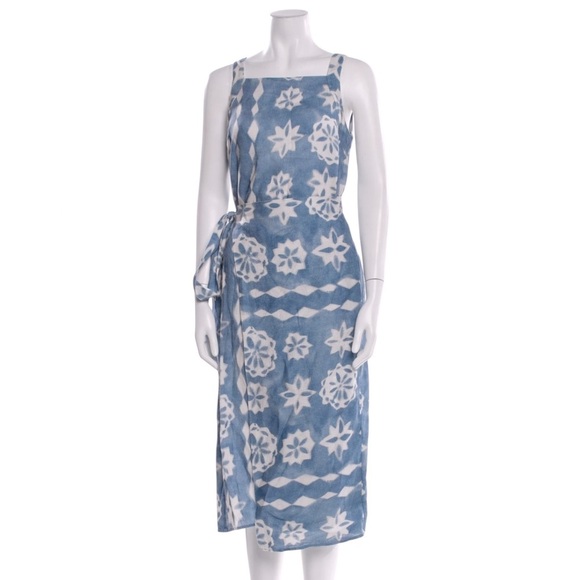 Rebecca Taylor Linen Paper Fleur Whisper Midi Dress Blue Size XS - Picture 3 of 14
